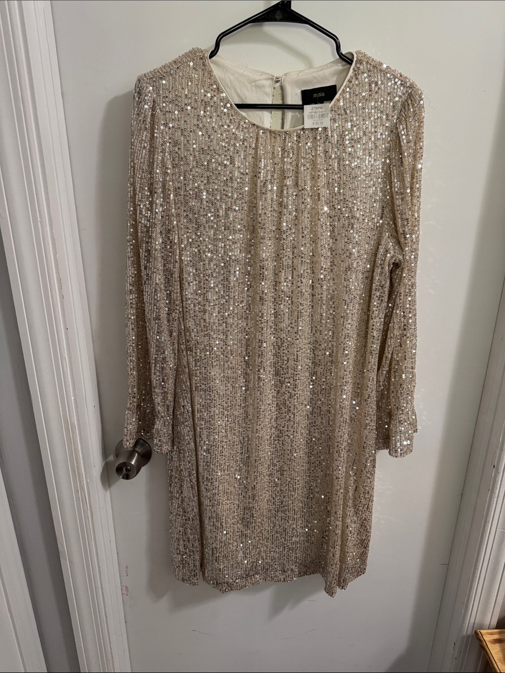 MIA Champagne Sequin Long-Sleeve Shift Dress size 14 NWT